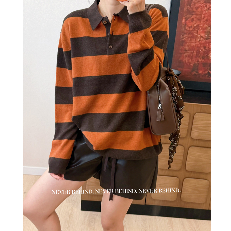 8.5 Never Behind【Cashmere-Like Wool】Contrast Color Stripesd Loose and Lazy Knit Long-Sleeved Sweater 8.5 Never Behind【Cashmere-Like Wool】Contrast Color Stripesd Loose and Lazy Knit Long-Sleeved Sweater