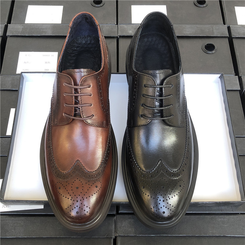 Wide-Toe Brogue Leather Shoes for Men, Business Formal Wear, Genuine Leather, Breathable, Suit Work, Carved Men's Groom Wedding Shoes Wide-Toe Brogue Leather Shoes for Men, Business Formal Wear, Genuine Leather, Breathable, Suit Work, Carved Men's Groom Wedding Shoes
