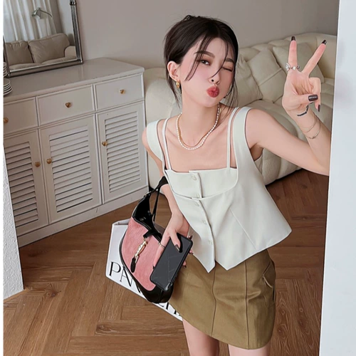 Короткая летняя футболка без рукавов, комплект, топ с чашечками, для маленькой груди