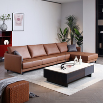 Real Leather Sofa Head Layer Cow Leather Living Room Modern Light Lavish Composition Small Family Type Leather Sofas Italian minimalist trio sofa