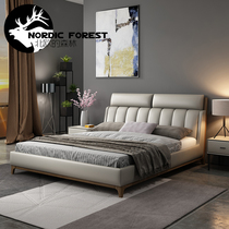 Nordic solid wood bed modern minimalist storage large bed small family light luxury net red genuine leather bed 1 8 double main bed