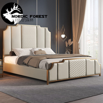 Italian Light Luxury Real Leather Bed Modern Minima Nordic Small Household Type Master Bedroom 1 8 m Double Bed Net Red Storage Wedding Bed