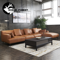  Nordic leather down sofa Modern Italian light luxury living room small apartment sofa Chaise longue corner minimalist sofa