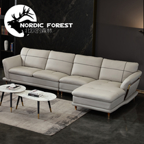  Nordic leather sofa combination living room first layer cowhide complete modern light luxury small household sofa L-shaped chaise longue sofa