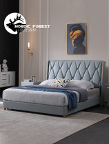 Modern minimalist light lavish bed atmosphere ins nets red beds main bedroom with large bed light luxury leather beds Double beds genuine leather cortex beds