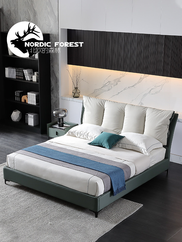 Italian-style modern minimalist leather bed small apartment light luxury 1 8 meters soft bag storage double bed master bedroom Nordic leather bed