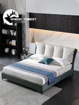 Italian style modern minimalist genuine leather bed small family type light extravagant 1 8 m soft bag storage double bed main sleeper Nordic leather bed