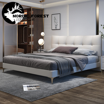 Light extravagant genuine leather bed modern minimalist Nordic small family type master bedroom 1 8 m double bed Italian style net red storage wedding bed