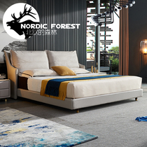  Nordic leather bed Modern minimalist double bed Master bedroom wedding bed 1 8 meters down soft bag leather bed Minimalist light luxury bed