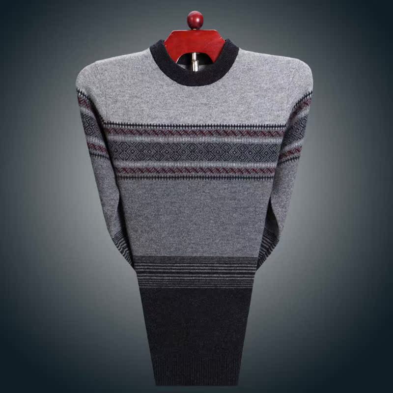 100% áo len cashmere nguyên chất nam áo len cổ tròn dày Ordos thành phố trung niên lỏng lẻo đan đáy áo khoác bomber