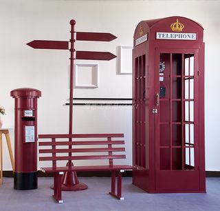 Iron Art Telephone Booth, Vintage Metal Large Floor-Standing Ornament, Street Sign, Chair, Decorative Display, Popular Photo Prop,