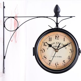 European-Style Home Decor Creative Clock Iron Art Wall Hanging Clock Manufacturer Wholesale Vintage Decorative Living Room Clock Double-Sided