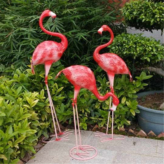 Pink Wedding Flamingo Large Iron Art Ornament Set for Homestay, Trendy Shop Window Decoration, Photography Props