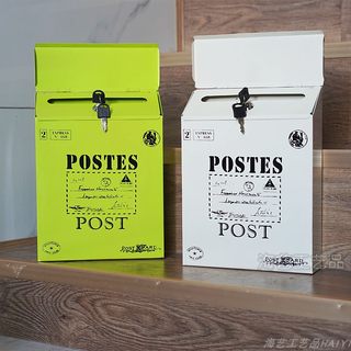 Creative Tinplate Mailbox with Lock, American-Style Mailbox, Piggy Bank, Suggestion Box, Wall-Mounted Pastoral Style Letter Box, in Stock