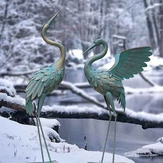 厂家直销外贸原单铁艺仙鹤两件套庭院阳台摆件摄影道具 花园杂货