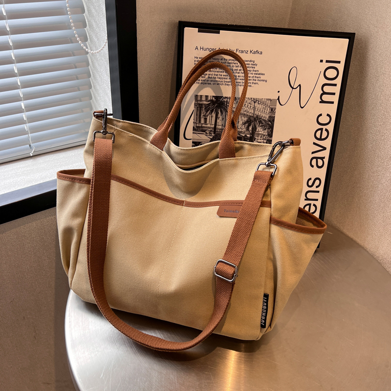 College students class packages Women's 2023 new fashion Canvas Commute Bag Mommy Baby Bag Single Shoulder Tot Big Bag-Taobao