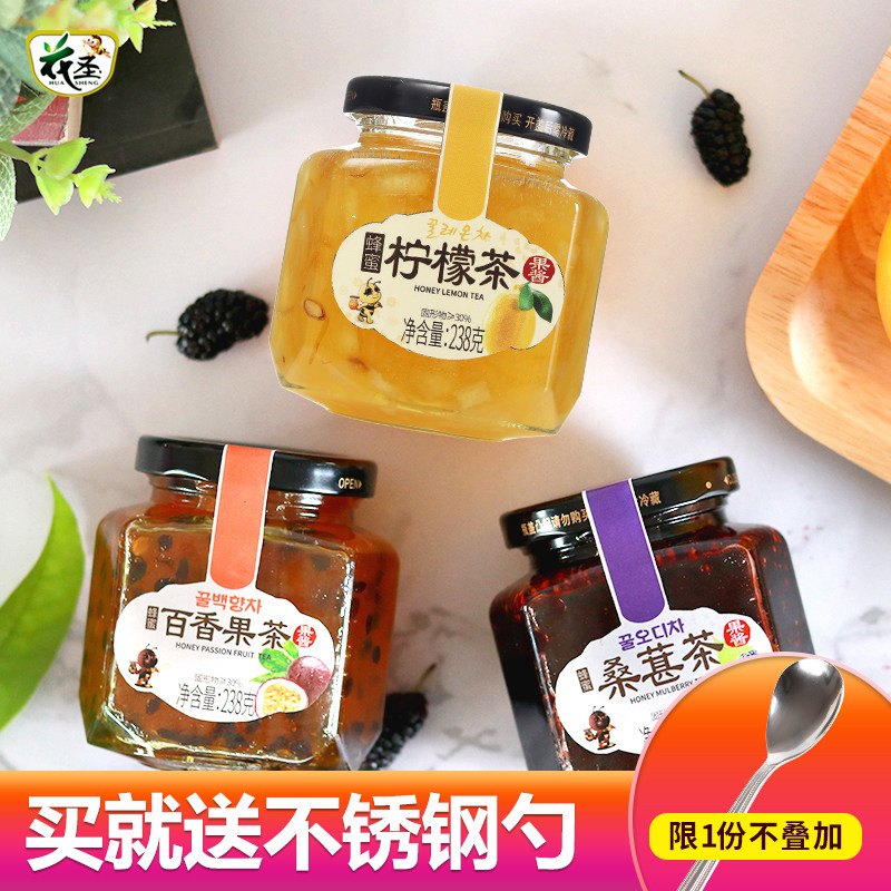 (SEND STEEL SPOON) Flower Saint honey lemon tea sauce Baise fruit tea sauce mulberry 238g * 3 bottles of water tea for a drink