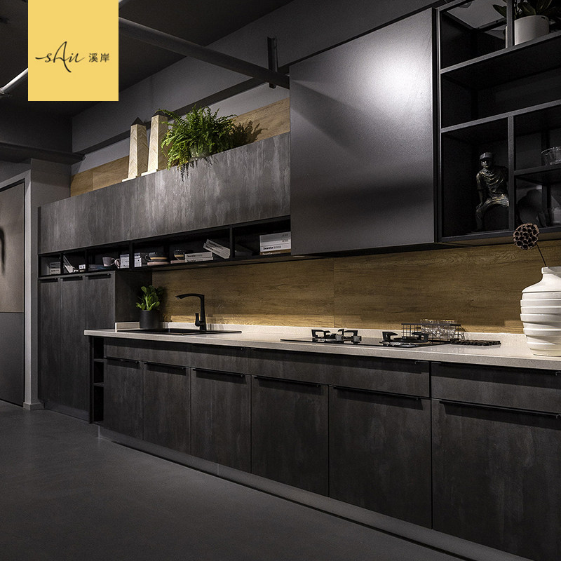 Xi'an Modern minimalist open overall overall cabinet custom mirror cement pattern kitchen? Car stove cabinet decoration