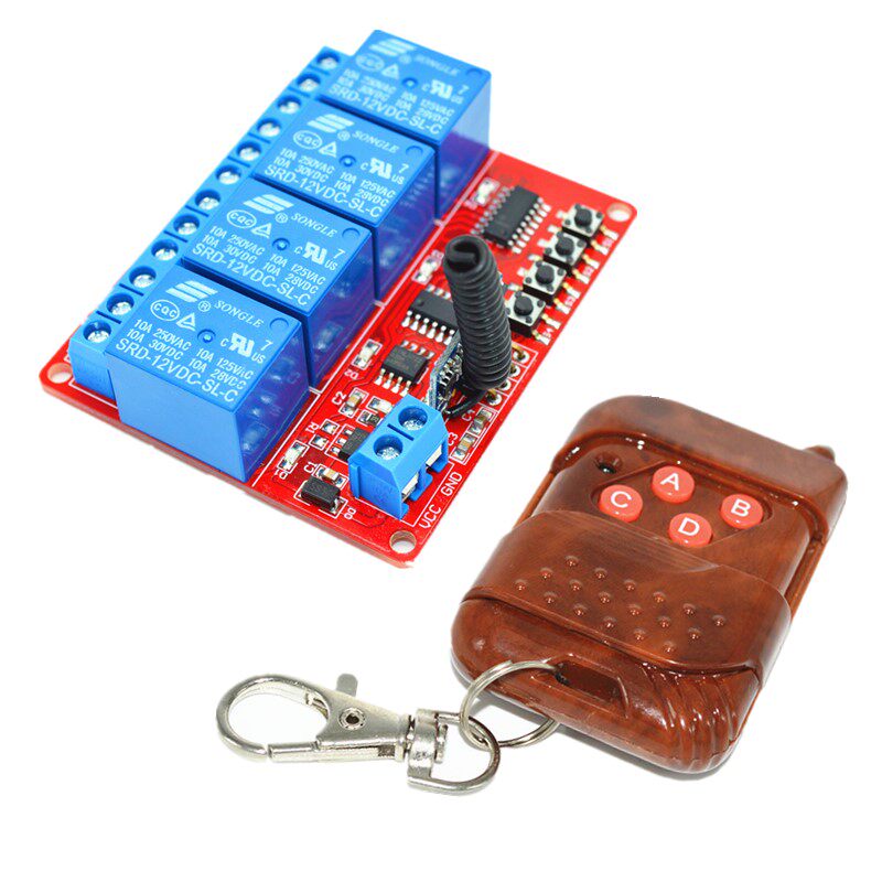 433M wireless learning module wireless smart module 4-button peach wood remote control 12V4-way wireless switch