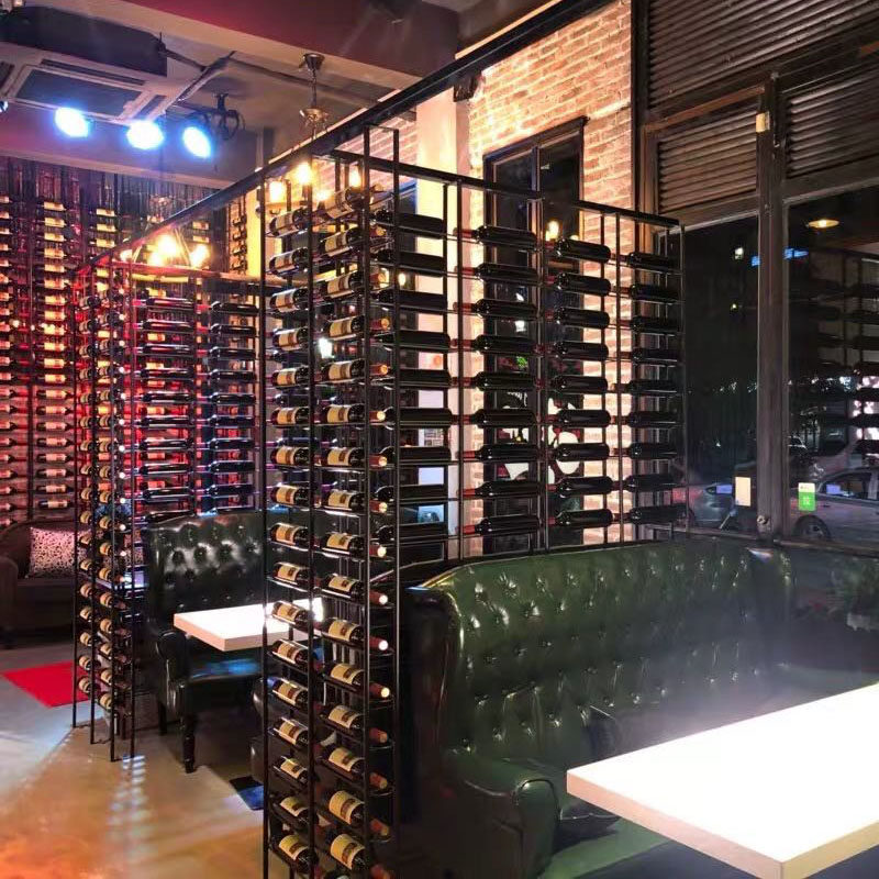 Industrial Wind Wine Rack Bar Decoration Rack Iron Art Wine Bottle Rack Dining Hall Cassette Partition Wine Rack Ground Red Wine Show Shelf