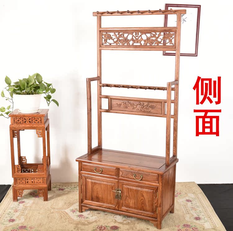 Redwood áo rack Hedgekey Rosewood gỗ hồng mộc sàn móc Trung Quốc cổ rắn gỗ phòng ngủ cổ điển quần áo - Kệ kệ sắt để chậu hoa