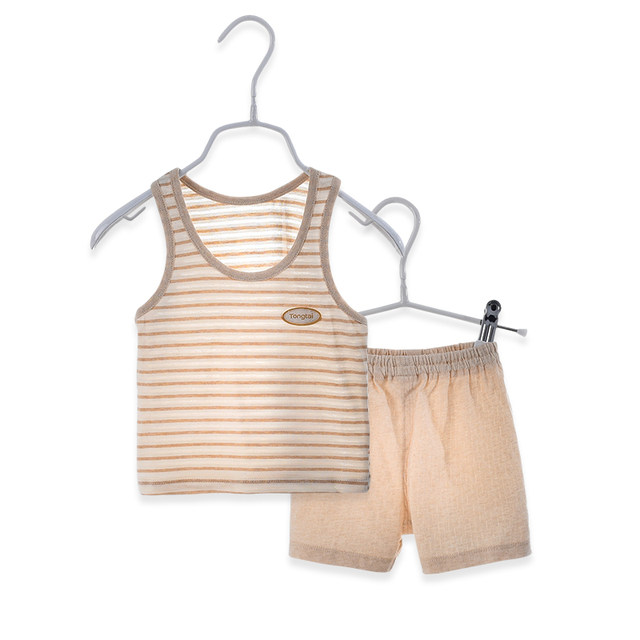 Tongtai summer thin baby clothes set baby vest set ເດັກນ້ອຍຜູ້ຊາຍແລະແມ່ຍິງ 2-6 ເດືອນ sleeveless shorts 2-piece set