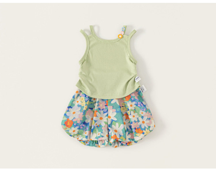 Girls' Summer Outfit: Sweet Thin Vest and Floral Bloomers, Stylish Summer Suspender Shorts for Baby Girls — 19