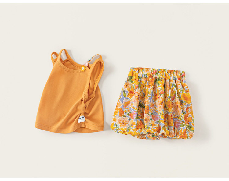 Girls' Summer Outfit: Sweet Thin Vest and Floral Bloomers, Stylish Summer Suspender Shorts for Baby Girls — 17