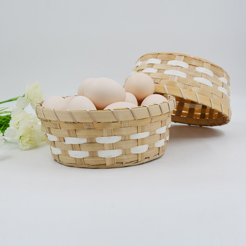 Huangtu egg basket household handmade bamboo woven buns bread basket bamboo basket woven rattan storage fruit round frame