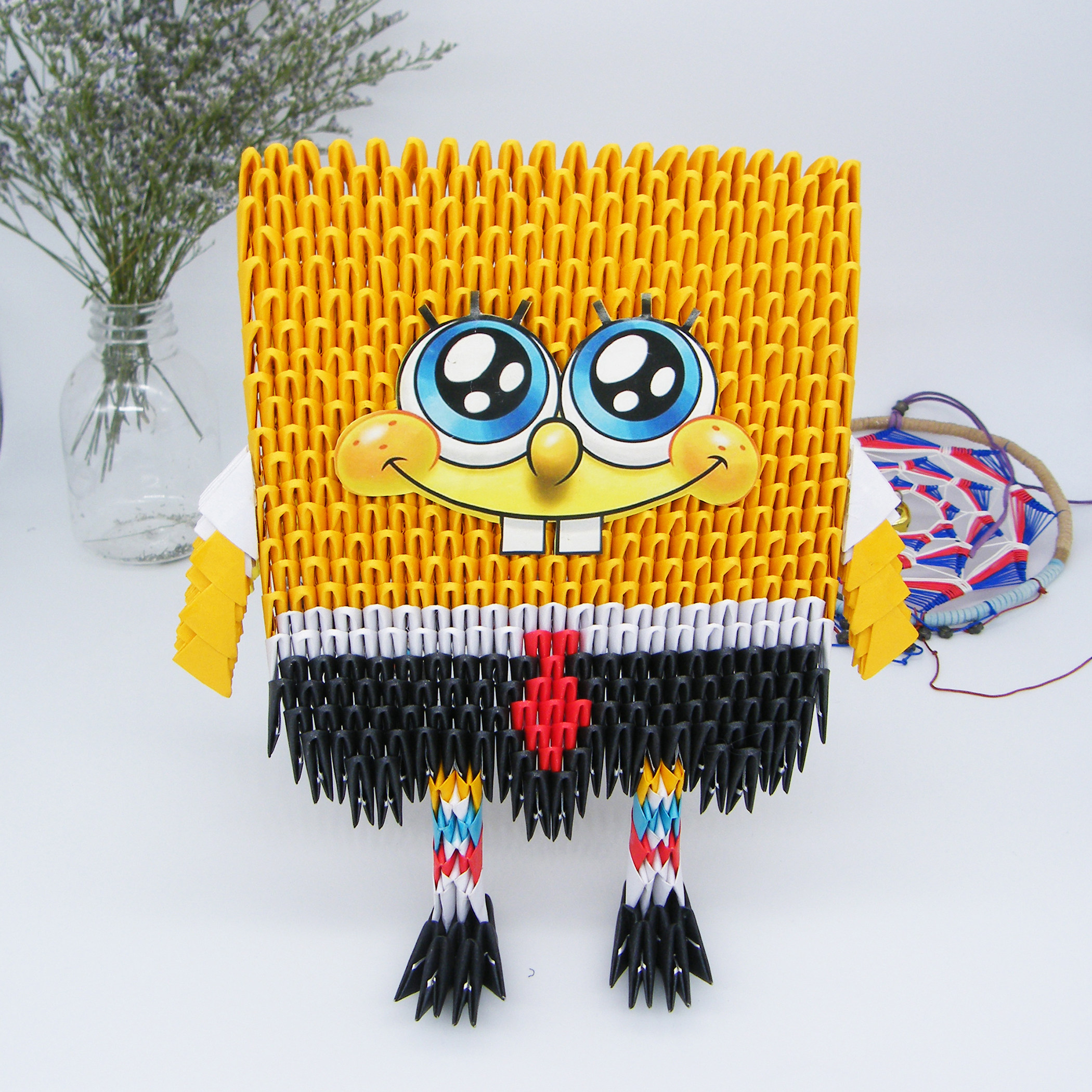 Primary and secondary school students handmade class homework semi-finished products inserted paper Spongebob triangle inserted origami material package