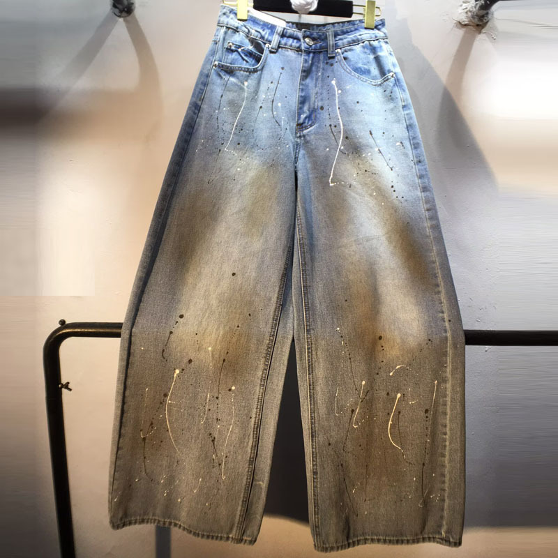 Stylish! New Spring/Summer Spray-Painted, Hand-Painted, Graffiti-Style, Washed High-Waisted Slimming Wide-Leg Jeans Stylish! New Spring/Summer Spray-Painted, Hand-Painted, Graffiti-Style, Washed High-Waisted Slimming Wide-Leg Jeans