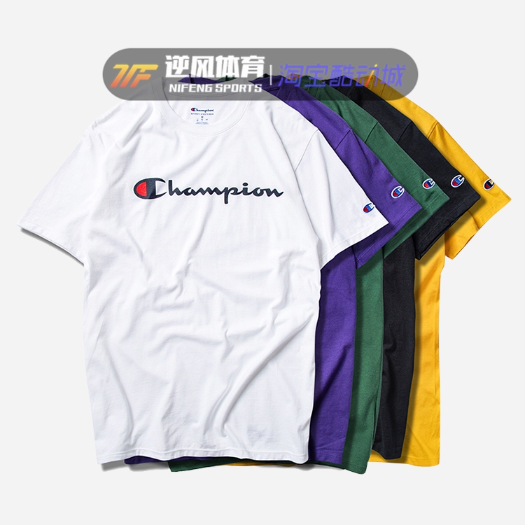 American Version of Champion Cursive Logo Printed T-Shirt Couple's Round Neck T-Shirt Champion Short-Sleeved Unisex Base Shirt Trendy