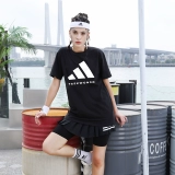 Adidas, прохладная дышащая спортивная летняя футболка подходит для мужчин и женщин с круглым воротником для отдыха, короткий рукав, для бега