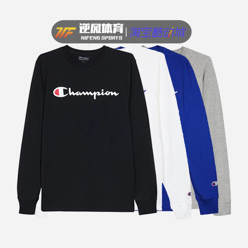 American Version of Champion New Cursive Letter Long-Sleeve T-Shirt for Men and Women, Couple Wear, Sports Loose Base Shirt