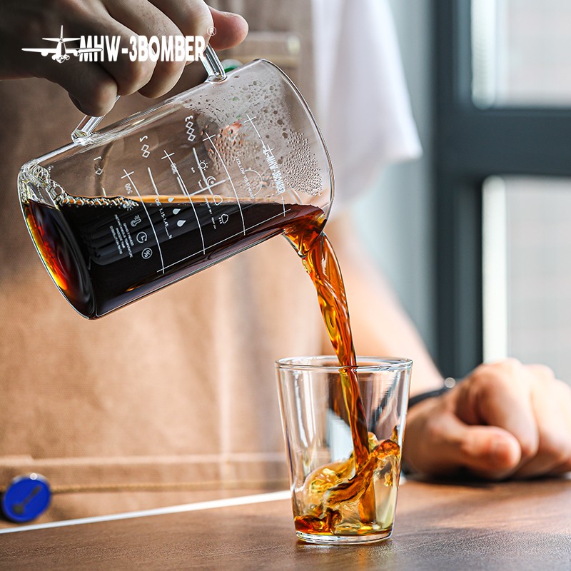 MHW-3BOMBER bomber glass cup with high temperature scale transparent and simple coffee sharing pot 360ml