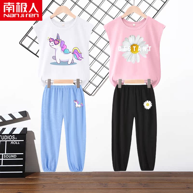 Ít Daisy Kids Cô gái mùa hè váy thiết lập năm 2020 mới 12 tuổi cô gái ngắn sleevechildren mùa hè hai mảnh bộ.