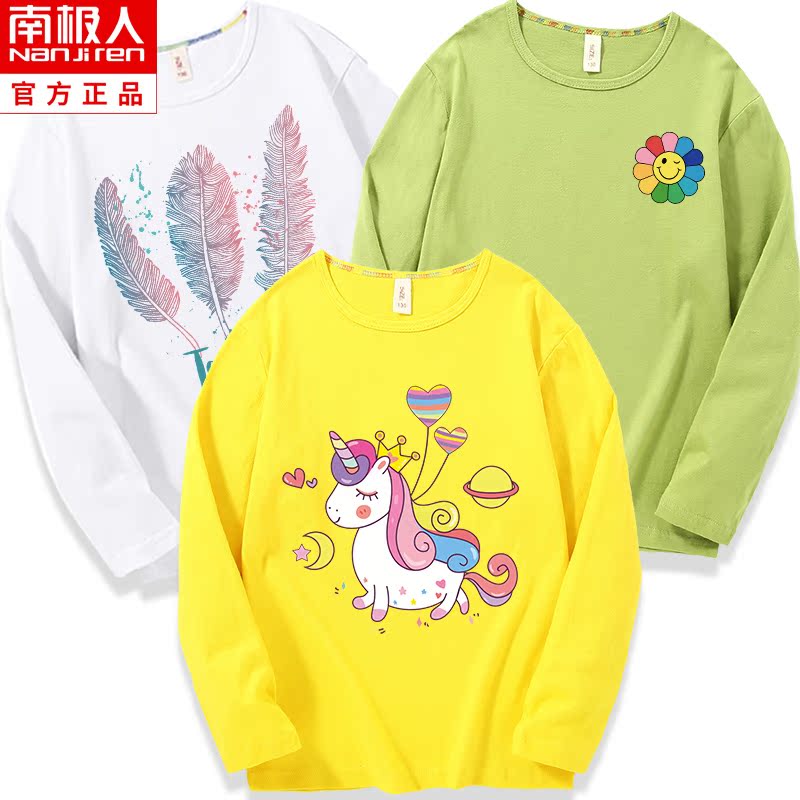 Girlt t-shirt dài tay áo 2020 vừa mới và bông mùa xuân khí nước ngoài lớn cho trẻ em và mùa thu cô gái 12 tuổi chỉnh sửa đáy quần áo mùa thu.