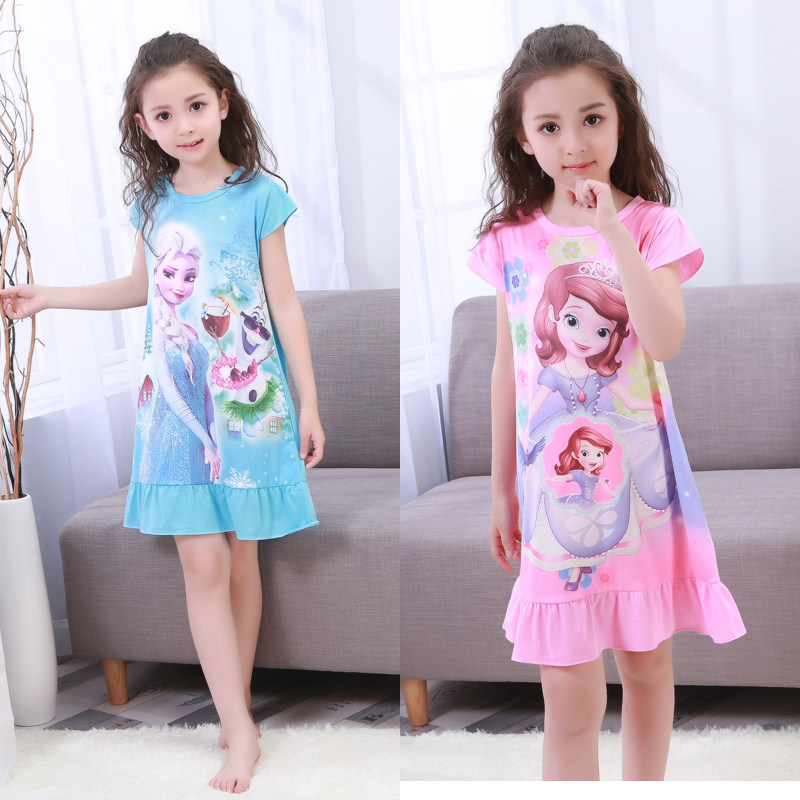 2017 summer children's nightdress shortsleeved girls pajamas girls