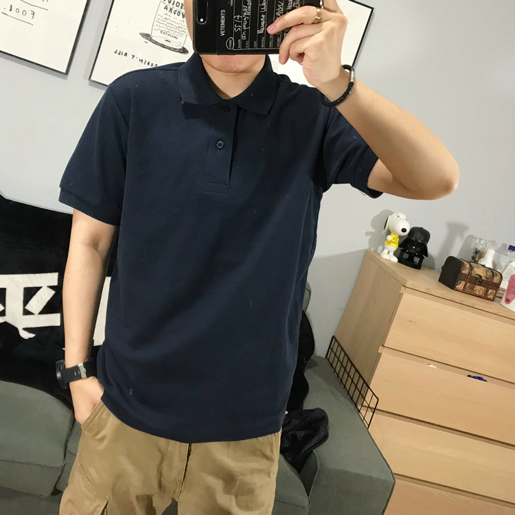 Phong cách đại học màu sắc lỏng lẻo màu hồng ngắn tay áo polo ngắn cỡ áo ve áo mùa hè thủy triều nam dụng cụ lớp áo sơ mi polo