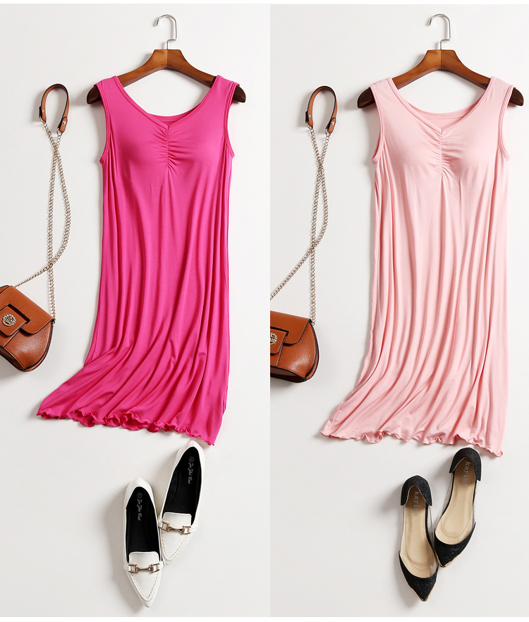 Phương thức nữ mùa hè vành đai ngực pad đồ ngủ áo ngực cup một nightdress giản dị không tay nhà dịch vụ dài vest váy