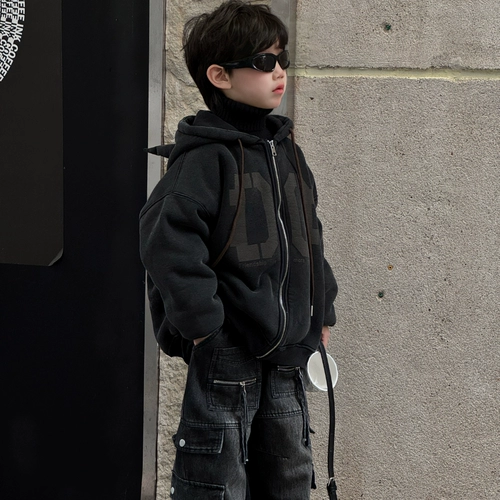 Детская куртка, пуховик для мальчиков для отдыха, флисовая мультяшная толстовка с капюшоном, увеличенная толщина