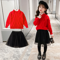 Children's Fall Winter Clothes 2022 New Girls' Dress Winter Red Foreigner's Dress Dress with Velvet Skirt