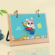 Rabbit Year Wooden Desk Calendar 2023 Mid-year National Wind Business Table Calendar for Hot Gold Lunar Calendar Work Custom printed Calendar