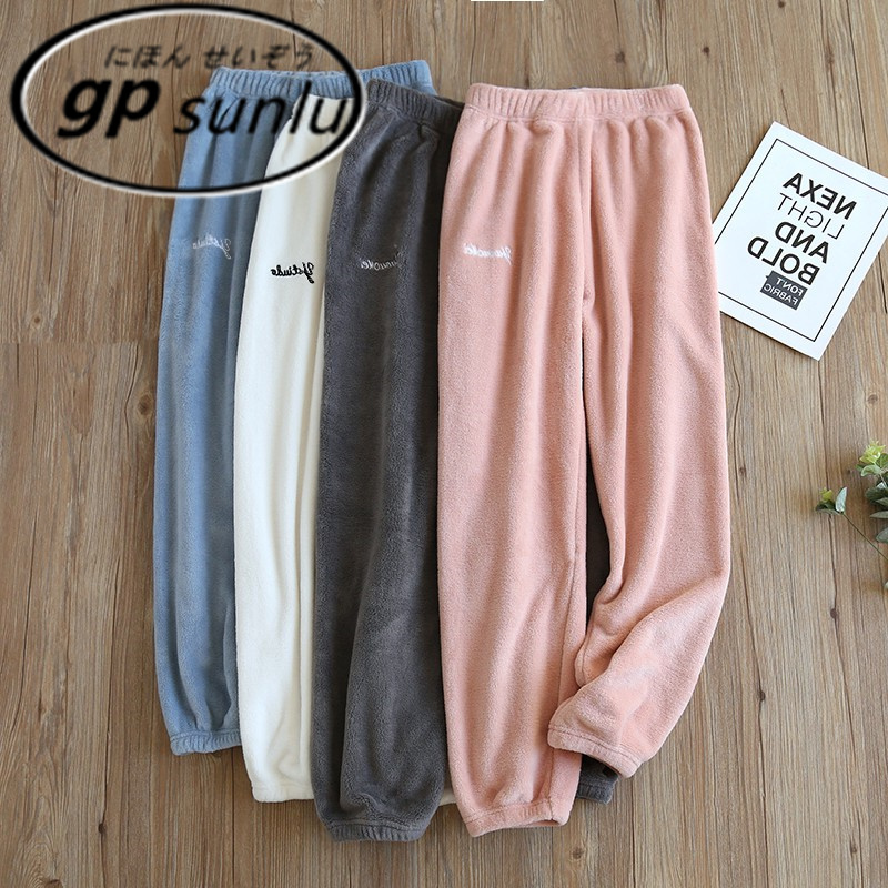 Japanese Gp Flannel Pajama Pants for Women, Long Pants for Autumn and Winter, Fleece-Lined, Plus-Size Men's Pants, Warm Pants, Coral Fleece Home Pants