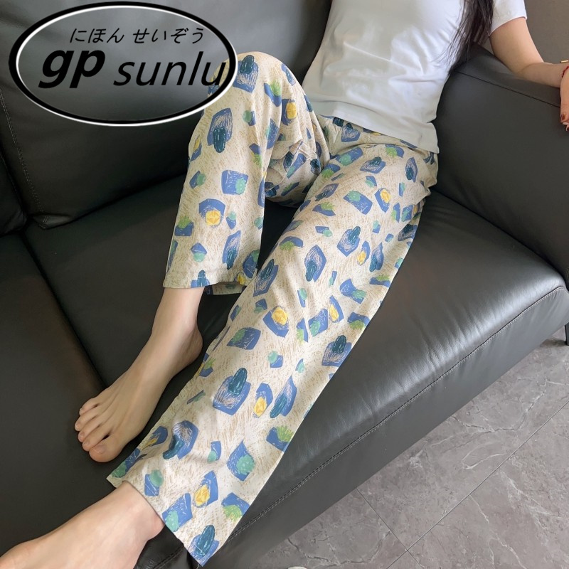 Japanese Gp Cotton Floral Pajama Pants for Women, Summer Thin Style, Home Casual Long Pants, Cartoon Loose Fit, Can Be Worn Outside Japanese Gp Cotton Floral Pajama Pants for Women, Summer Thin Style, Home Casual Long Pants, Cartoon Loose Fit, Can Be Worn Outside