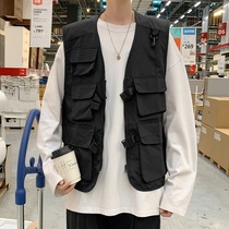 Loose sheet short sleeve jacket Machia male tide card Korean version Trend handsome and multi-pocket Shoulder Tooling Sleeveless Jacket