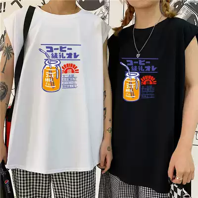 bf style sleeveless T-shirt men's Hong Kong style couple ins hip-hop summer clothes loose Korean version of the trend waistcoat short-sleeved sweat vest