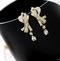 S925 silver needle ear decoration European and American new square zircons solid zircon drop earrings female light and luxurious maiden earrings