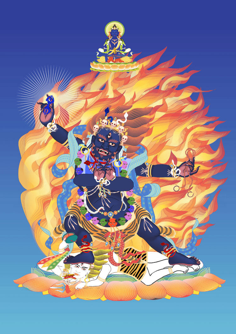 唐卡佛像 四臂伏魔金剛手菩薩畫像唐卡卷軸掛畫裝裱佛像水晶擺飾-Taobao-Tmall