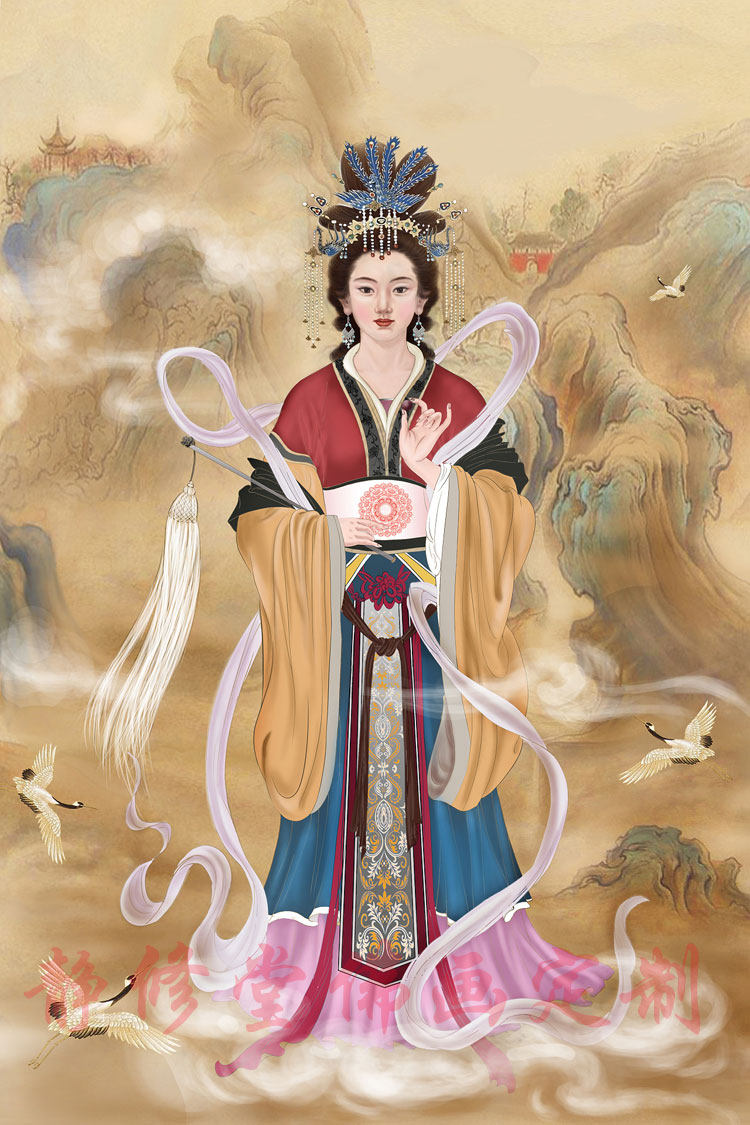 Custom Bixia Yuanjun portrait Crystal scroll hanging painting Photo paper Plastic Taoist statue of Taishan Grandmother Niang Niang